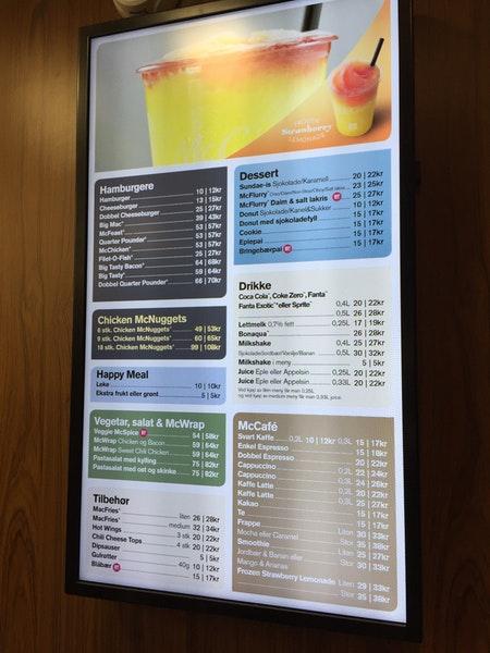 Menu At Mcdonald’s Fast Food, Oslo, Valkyriegata 13