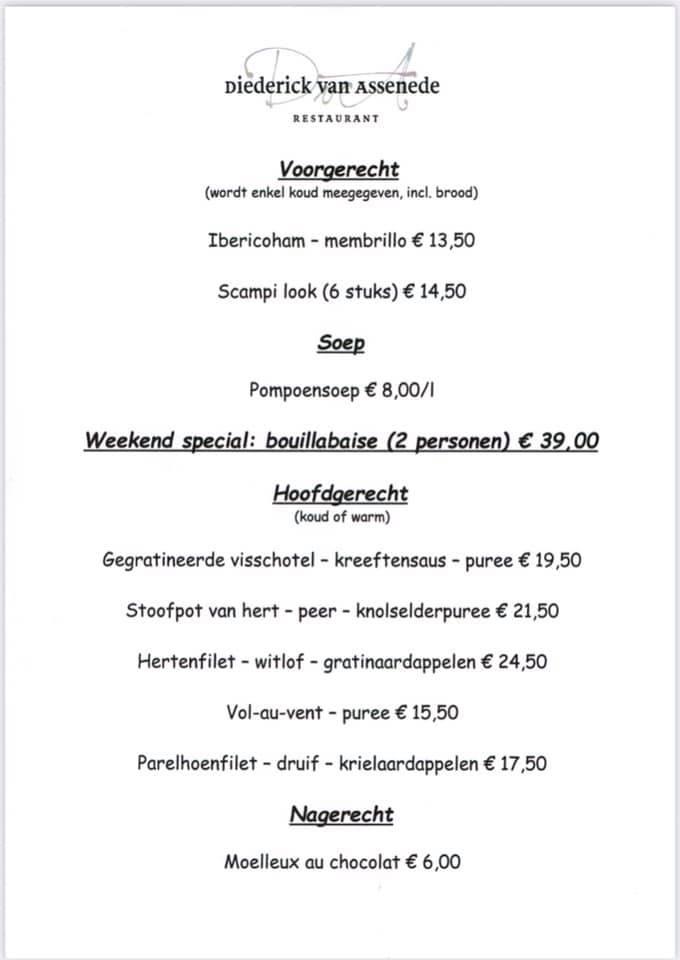Menu de Restaurant Diederick van Assenede