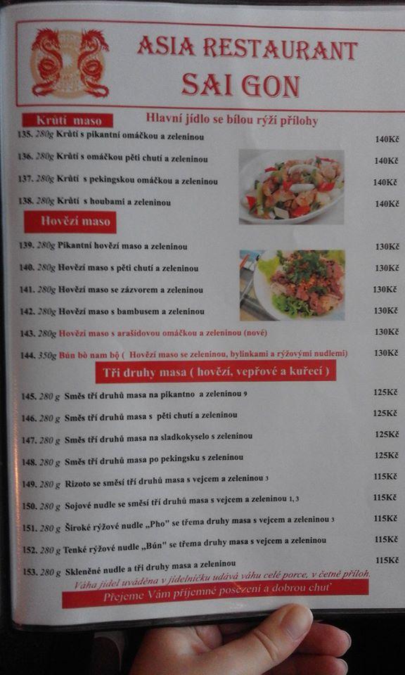 Menu at Asijská Restaurace Sai Gon restaurant Vítkov