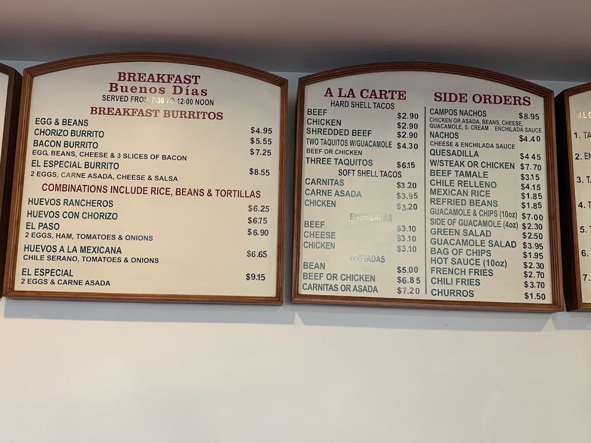Menu at Campos Famous Burritos restaurant, Simi Valley