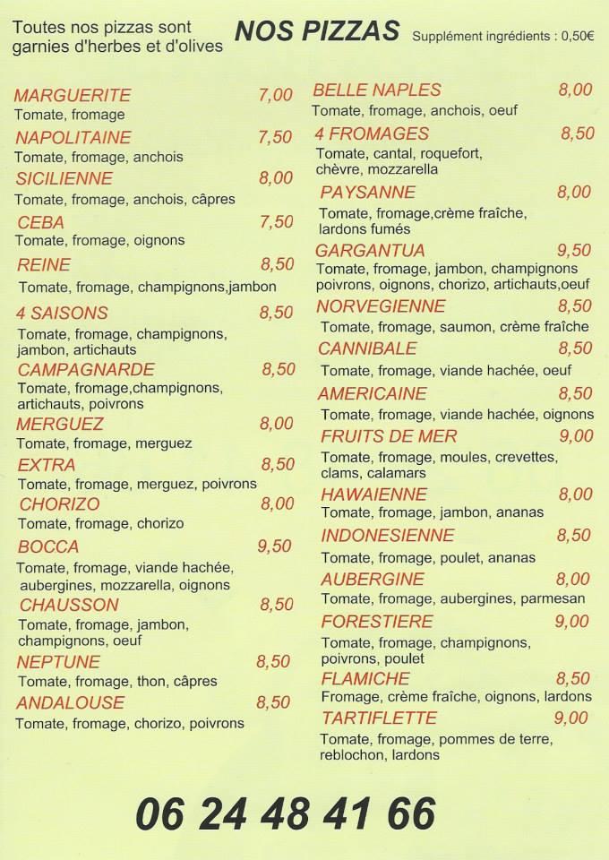 Menu de Pizza BOCCA (camion pizza)