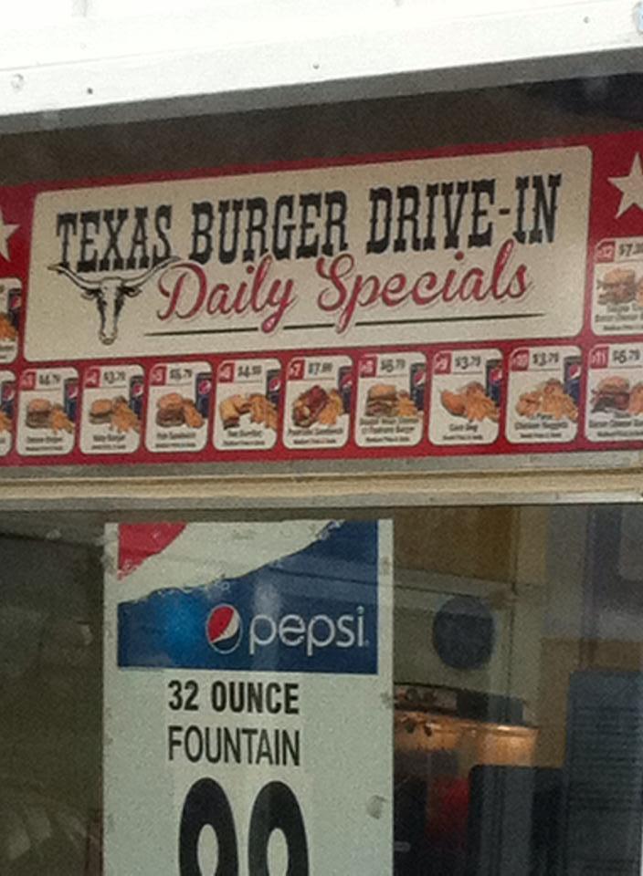 Menu at Texas Burger restaurant, Gustine
