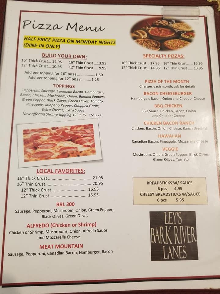 Menu at Bark River Lanes, Rome