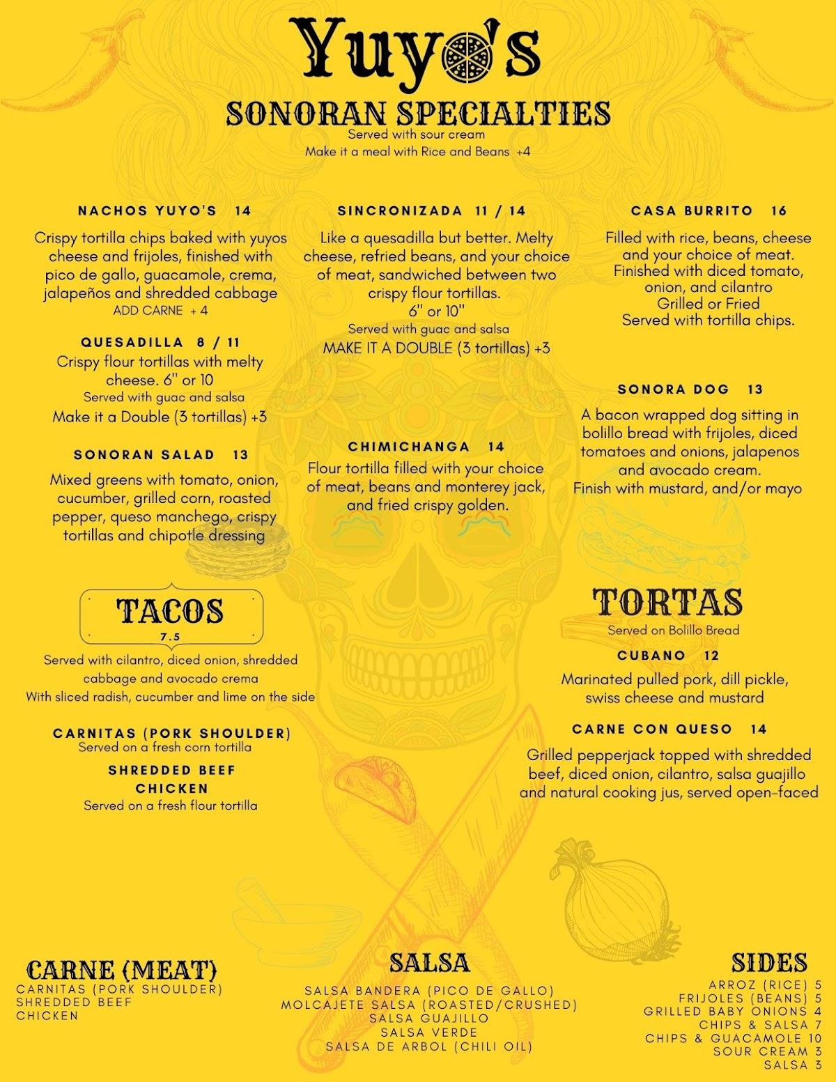 Menu at Yuyo's Pizza & Mexican Kitchen pizzeria, Sitka