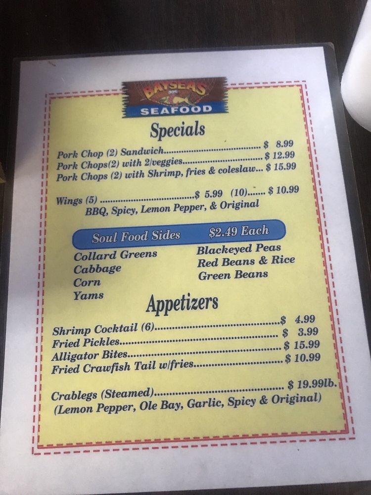 Menu at Bayseas Restaurant, Converse