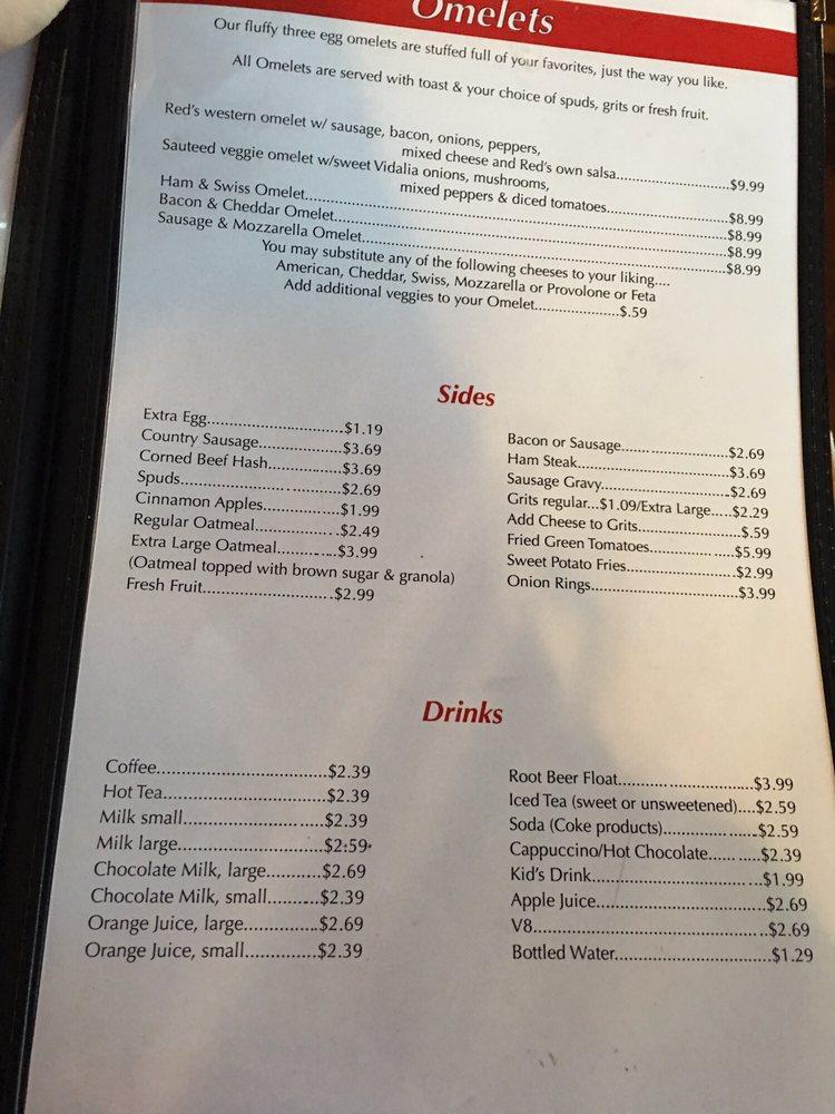 Menu at Red's Restaurant, Hernando