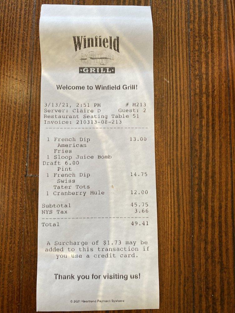 Menu at Winfield Grill pub & bar, Rochester