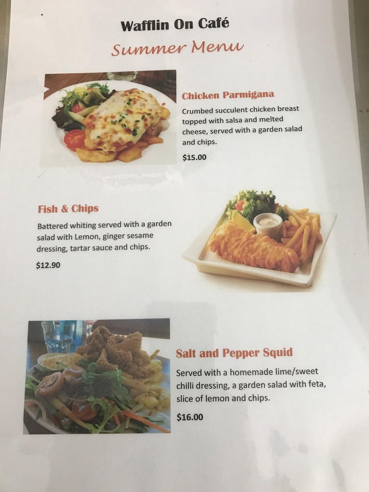 Menu at Wafflin On Cafe with Kylie, Wallaroo