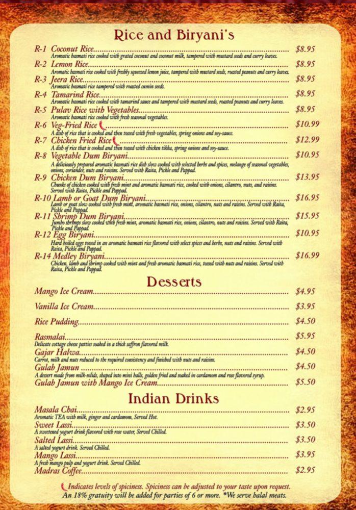 Menu at Spice Club Indian Grill Indian Restaurant, Estero