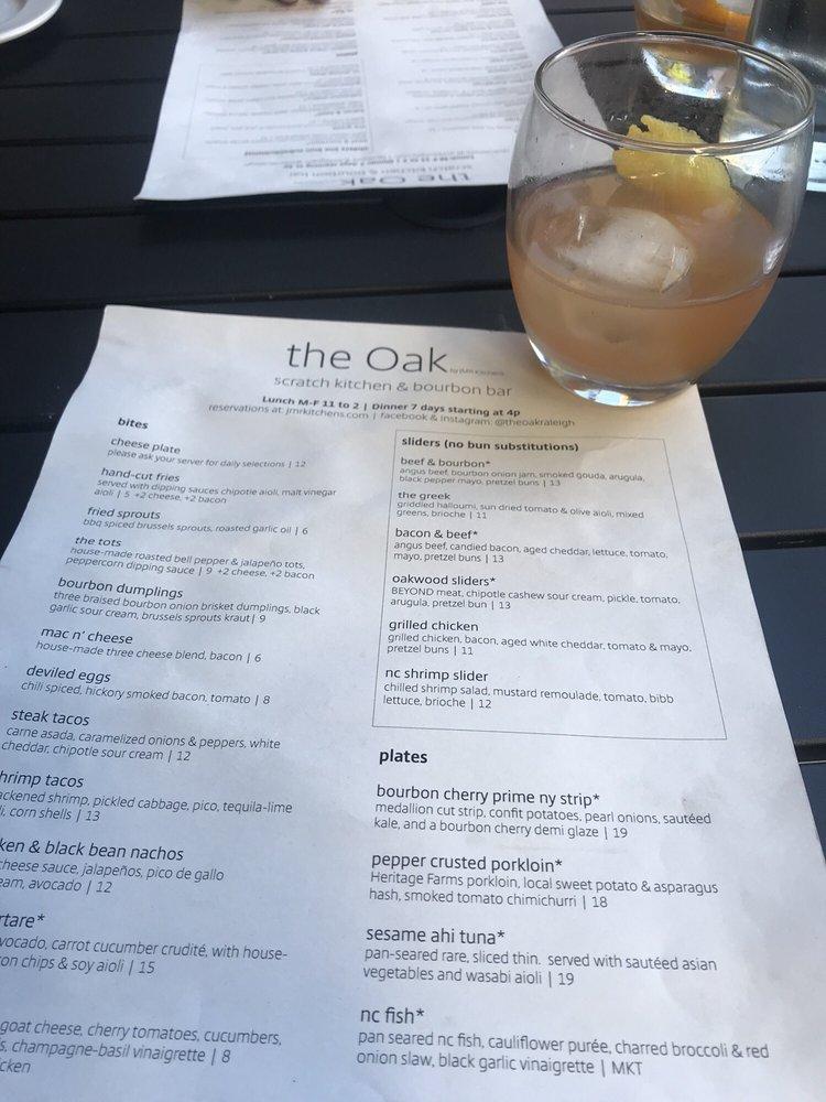Menu at the Oak, Kitchen Bourbon Bar, Raleigh