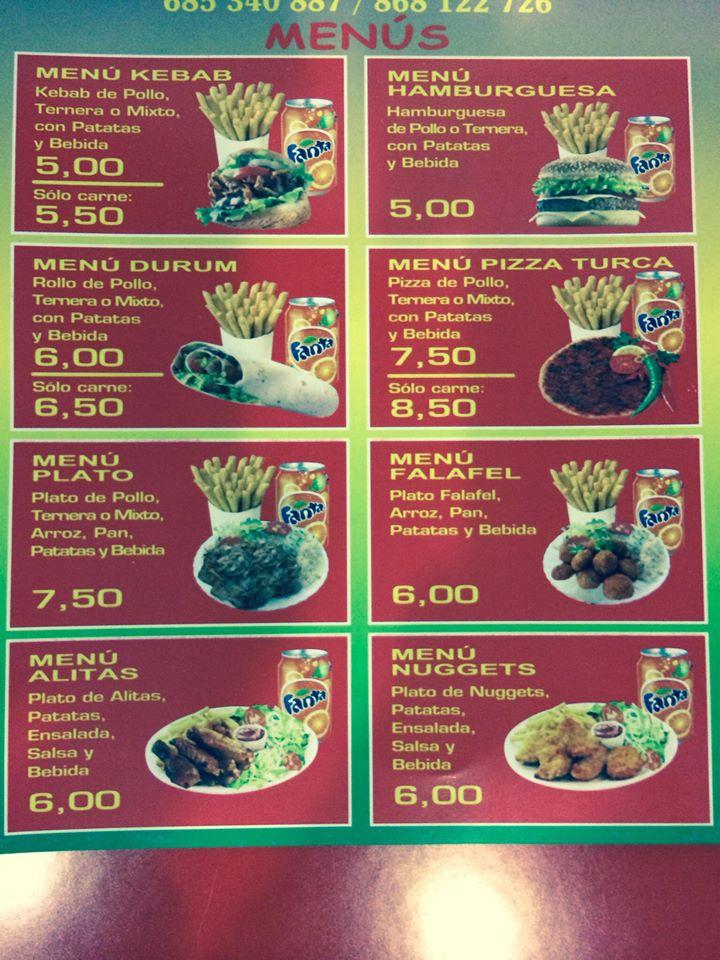 Carta del restaurante Doner Kebab Aguilas Kebab House, Águilas, bajo
