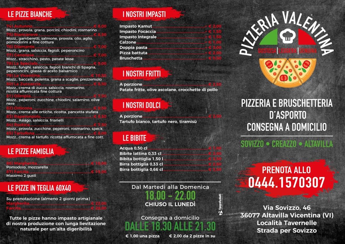 Menu at Pizzeria Valentina, Altavilla Vicentina