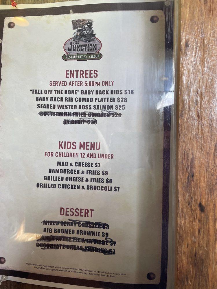 Menu at The Junction Ale House restaurant, Snowshoe, Snowshoe Dr