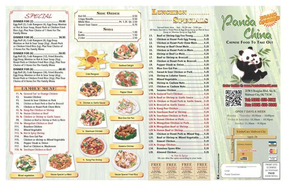 Menu at Panda China restaurant, Midwest City