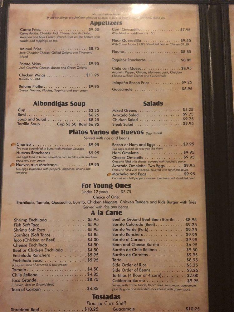 Menu at Roberto's Mexican Food restaurant, Rosamond