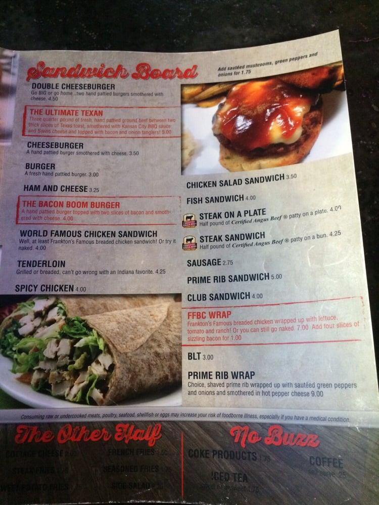 Menu at Bernie's Bar, Frankton