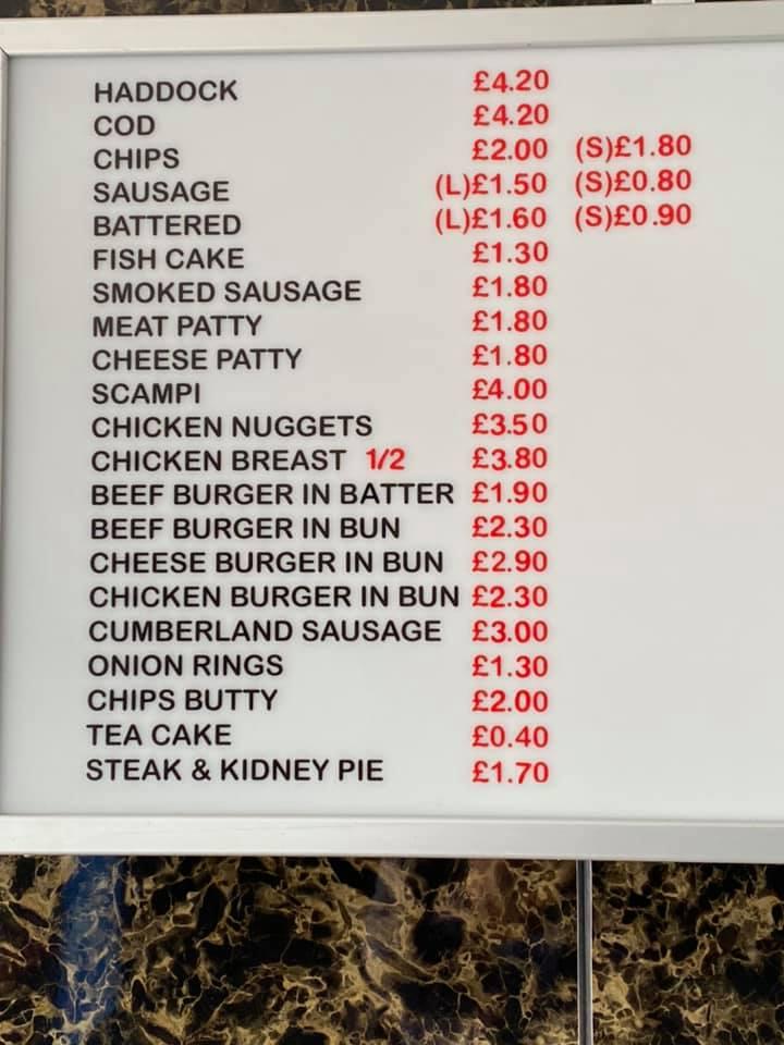 Menu at Lee's Fish & Chips and Chinese Take Away fast food, Cockermouth