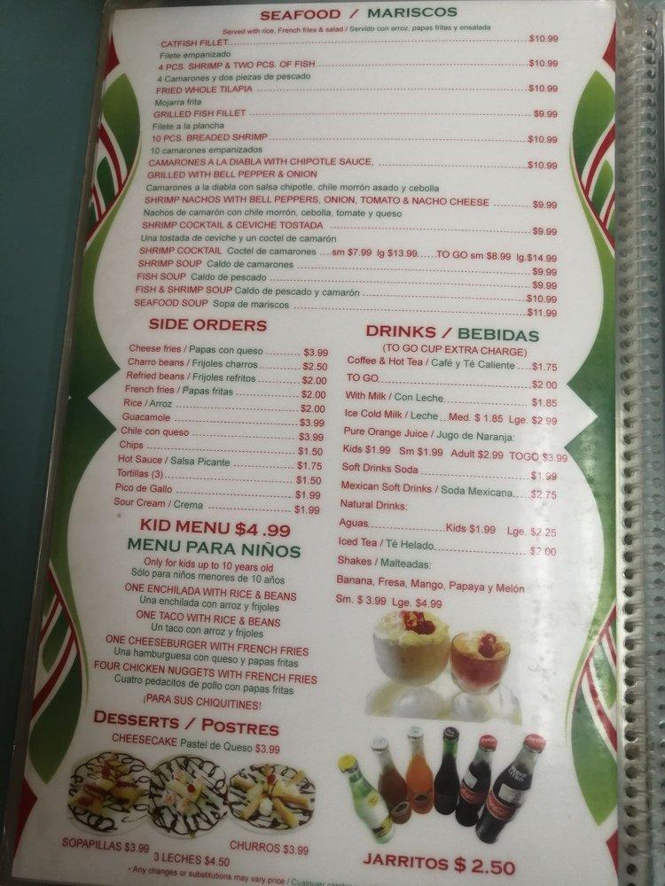 Menu at Taqueria el Tapatio restaurant, Willis