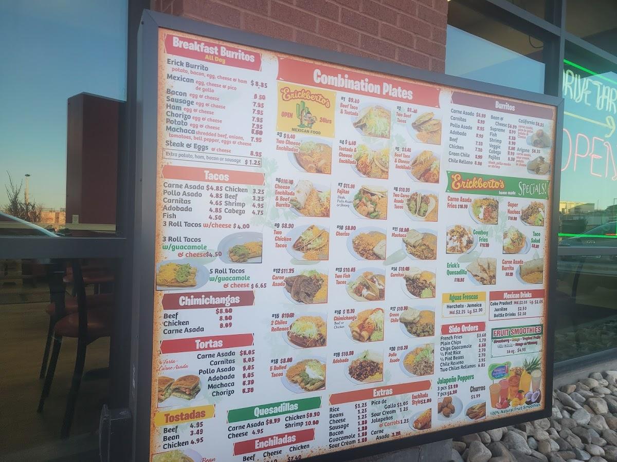 Menu at Erickberto's restaurant, Colorado Springs