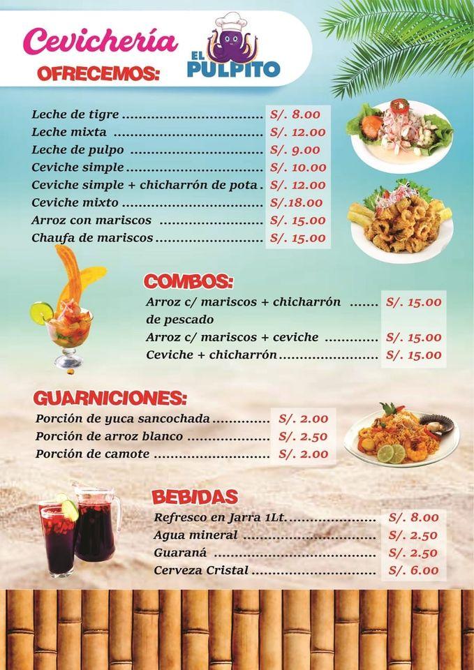 Menu at Cevicheria El Pulpito restaurant, Tarapoto