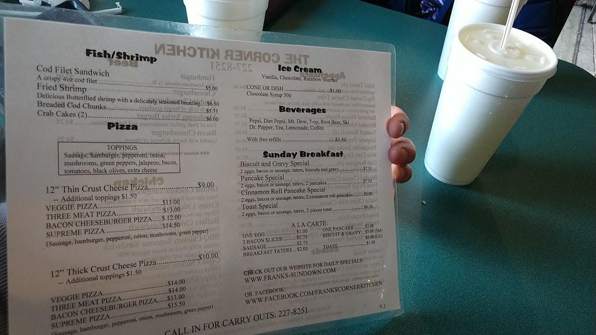 Menu at Frank's Sundown & Corner Kitchen pub & bar, Beckemeyer