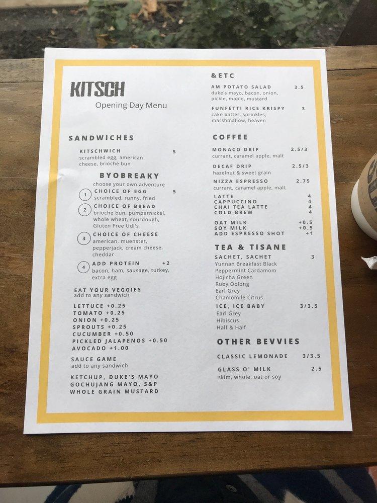 Menu at Kitsch pub & bar, Baltimore