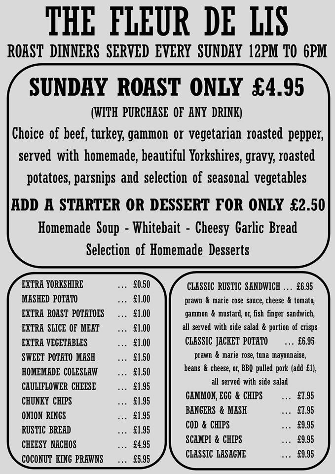 Menu at Fleur De Lis Hotel pub & bar, Sandwich