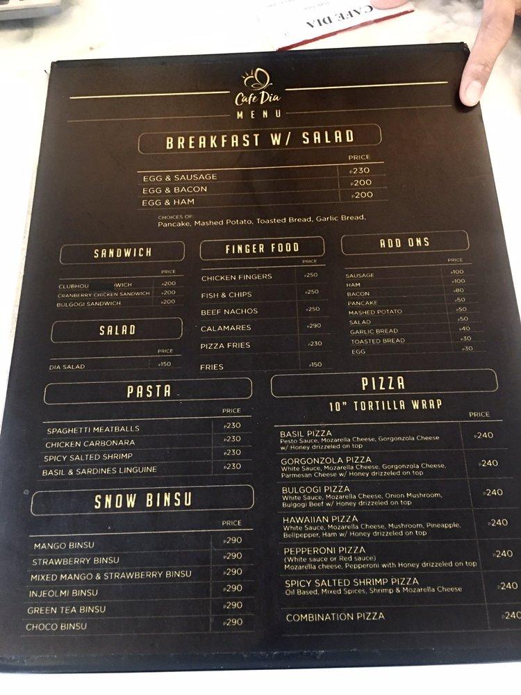 Menu at Cafe Dia, Angeles, Friendship Highway