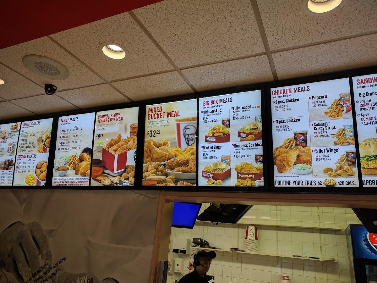 Menu at KFC fast food, Orillia, 424 West Street N