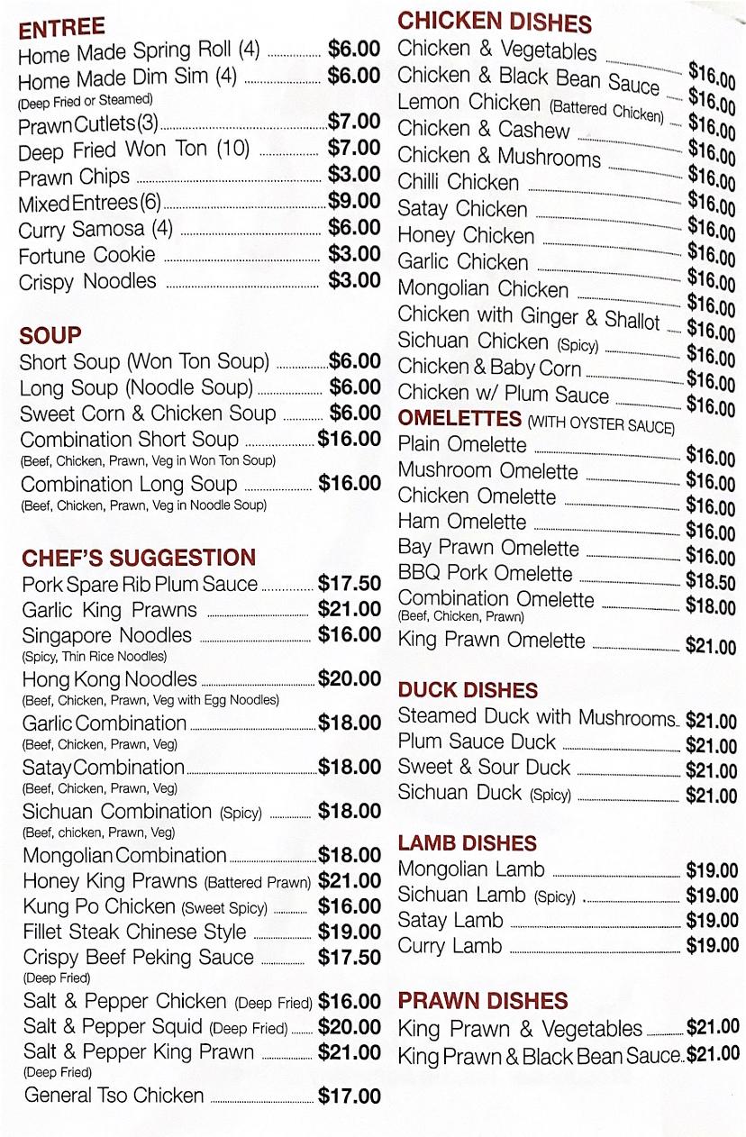 Menu at Redland Bay Chinese Cafe, Redland Bay, Shop/15 Stradbroke St