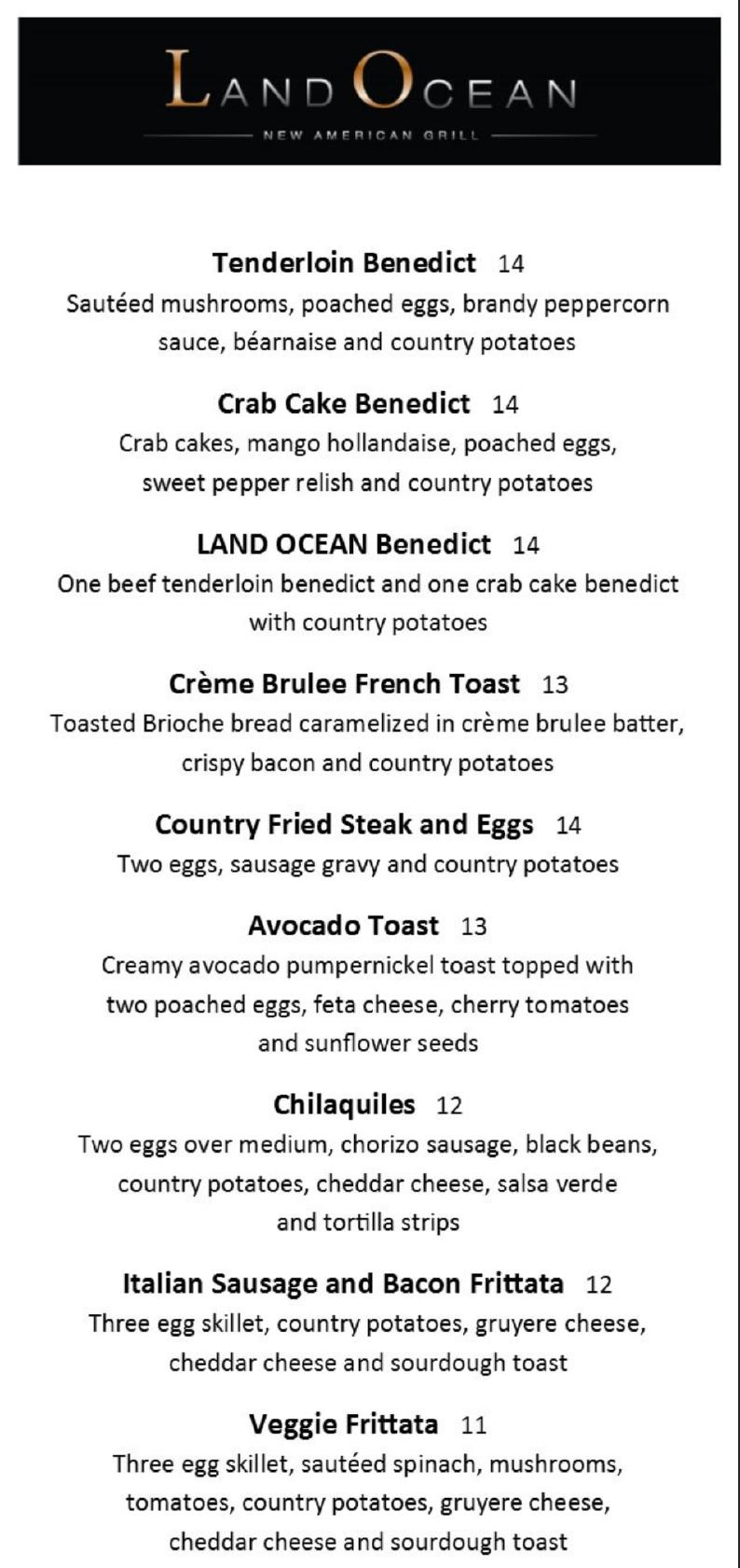 Menu at Land Ocean Restaurant Folsom, Folsom