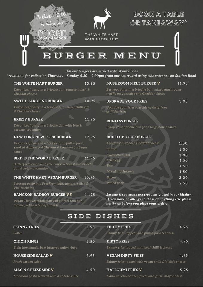 Menu at The White Hart Hotel pub & bar, Moretonhampstead