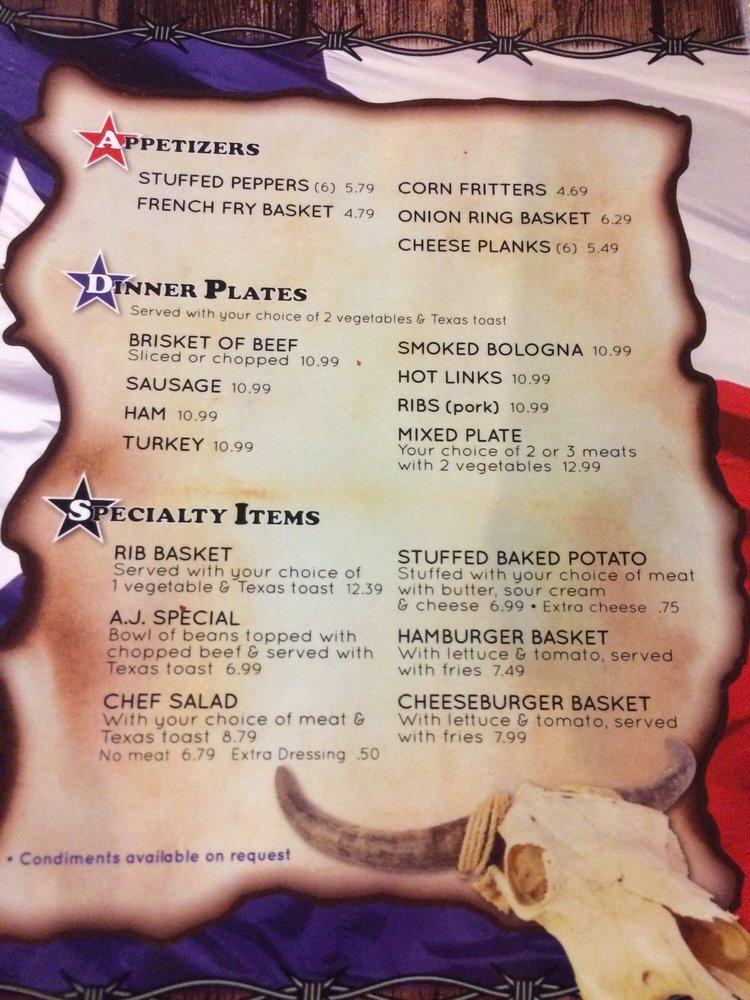 Menu at Hammond's BBQ BBQ, Glen Rose