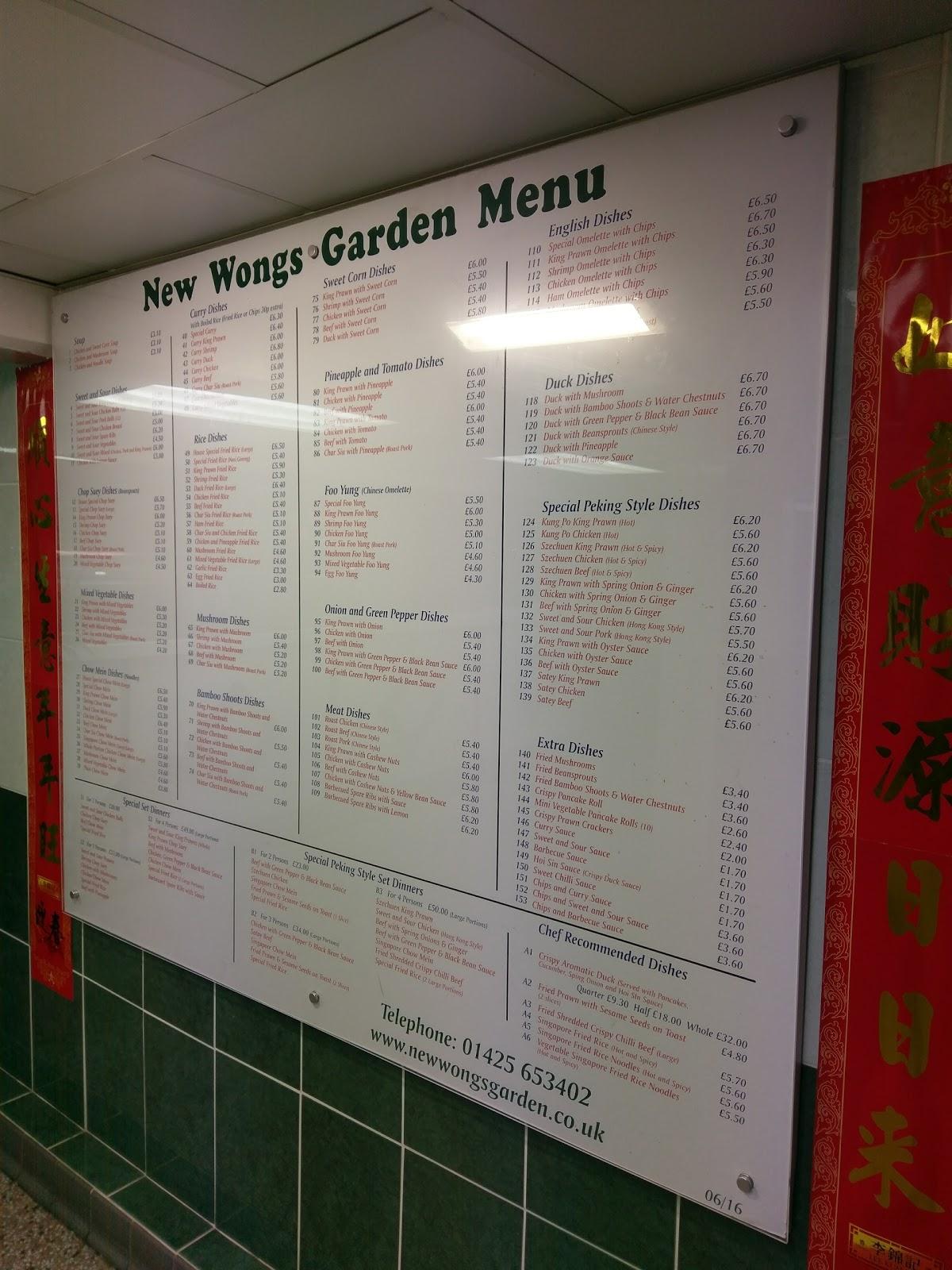 Menu at New Wongs Garden Ltd fast food, Fordingbridge