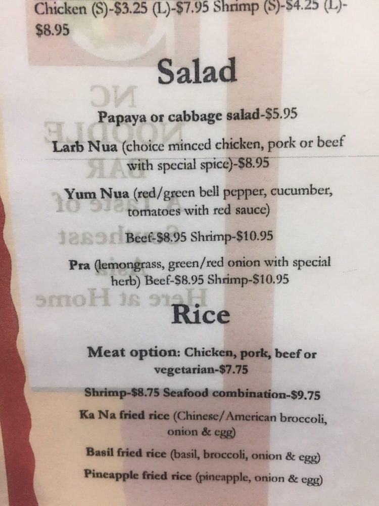 Menu at NC Noodle Bar, Rock Hill, 133 S Herlong Ave