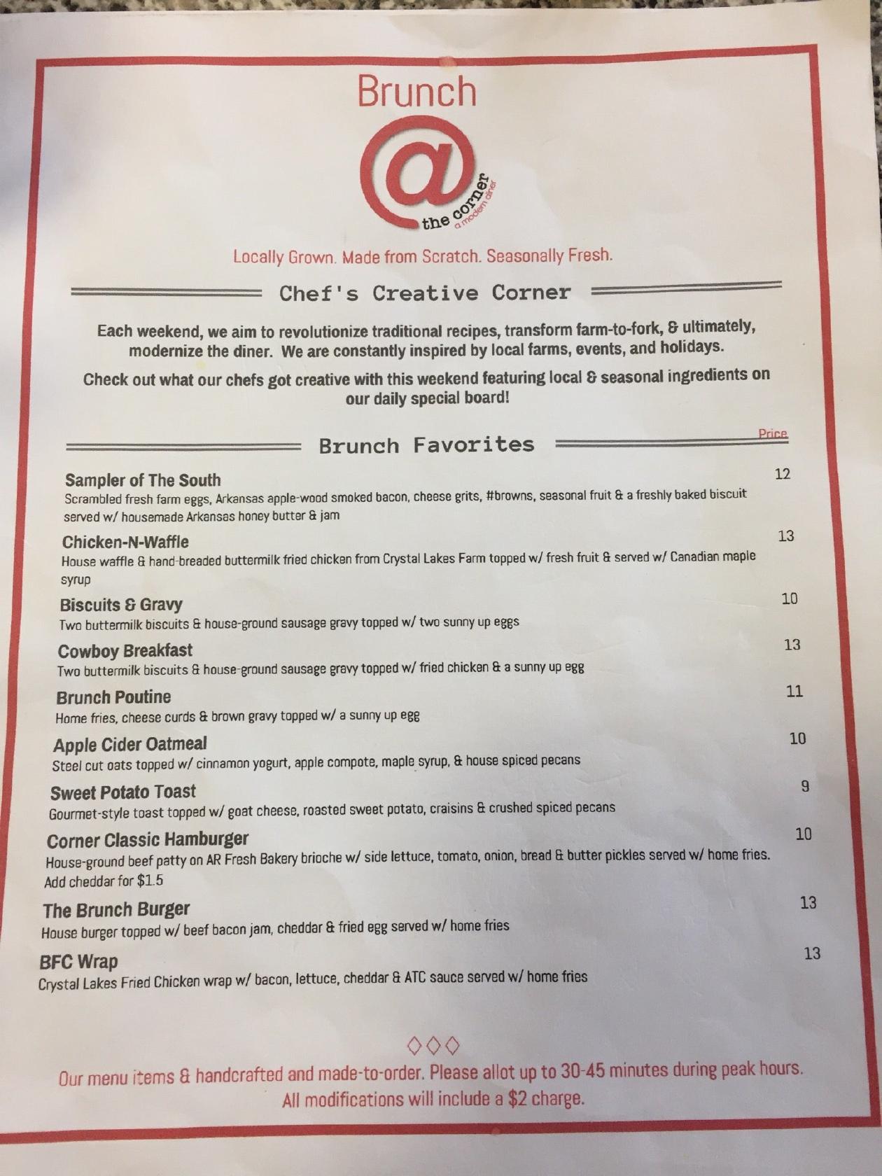 Menu at The Corner Diner Little Rock cafe, Little Rock, 201 E Markham St