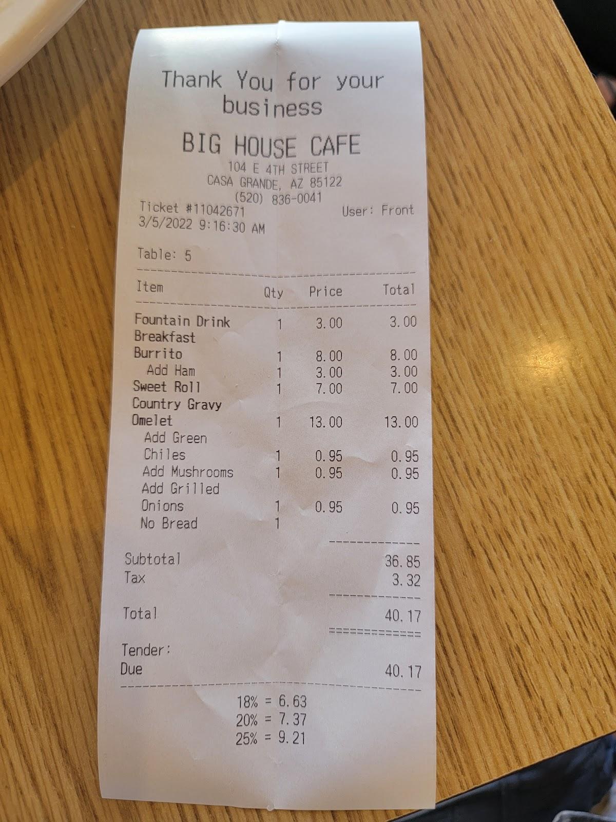 Menu at Big House Cafe & Catering, Casa Grande