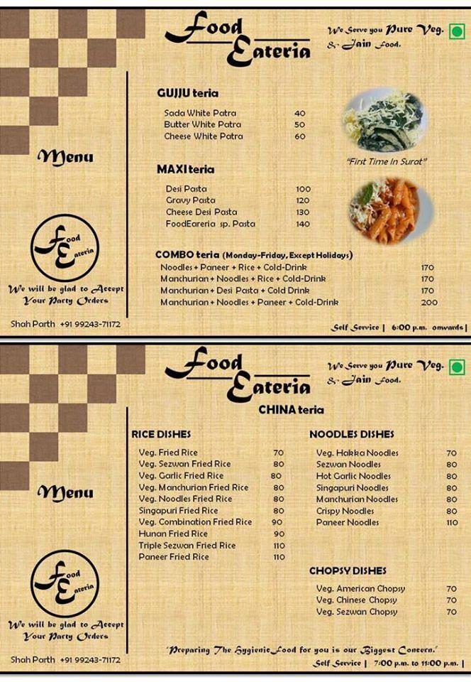 FoodEateria menu