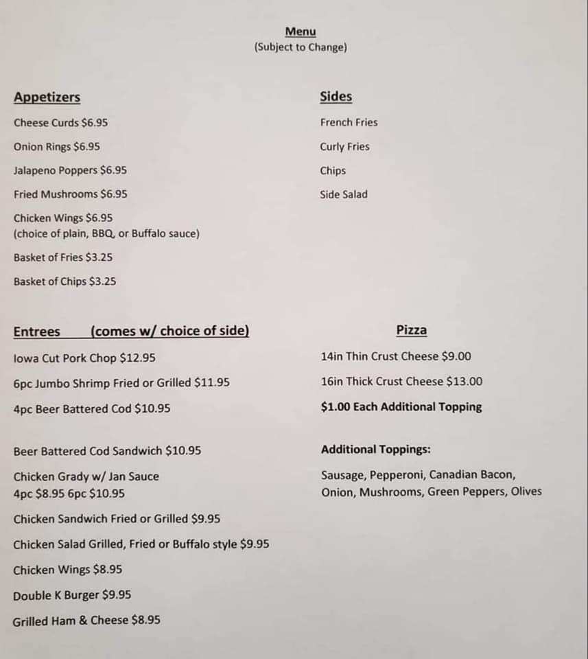 Menu at Henry's Double K pub & bar, Mount Carroll