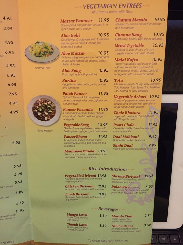 Menu at Karma Indian Cuisine and Lounge restaurant, Puyallup