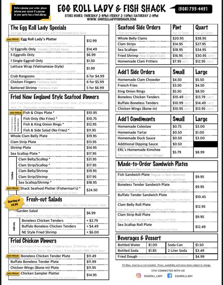 Menu at Eggroll Lady and Fish Shack restaurant, Worcester