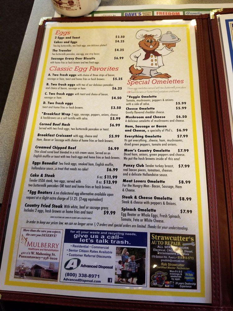 Menu at Punxy Phil's Family Restaurant, Punxsutawney