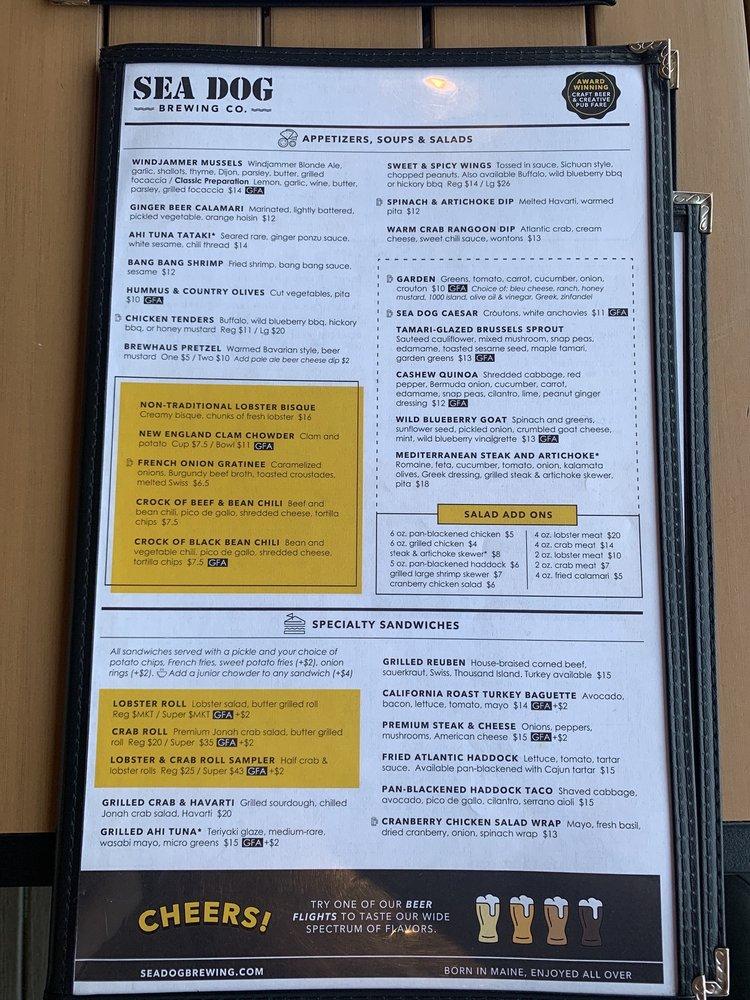 Menu at Sea Dog Brewing Co pub & bar, Bangor