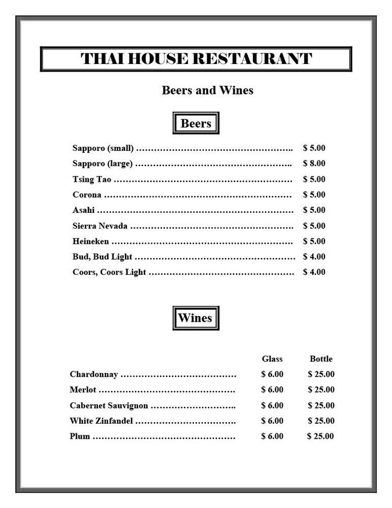 Menu at Thai House Restaurant, Redding