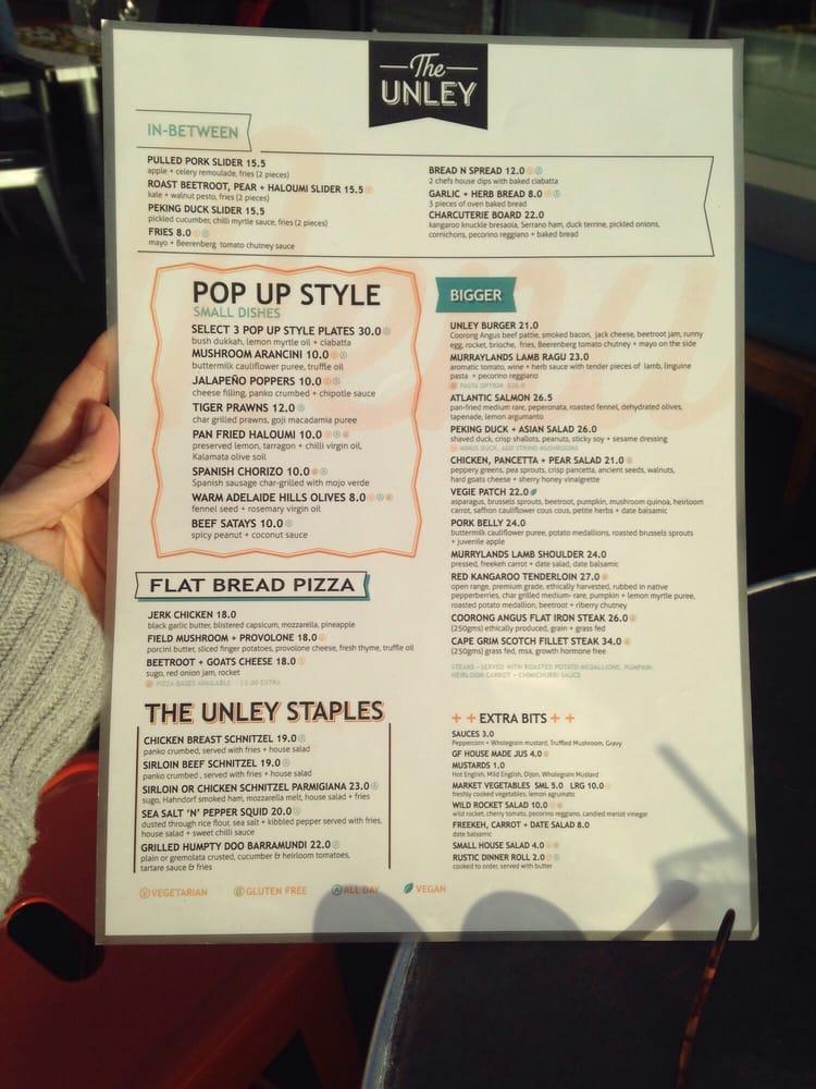 Menu at The Unley pub & bar, Unley, 27 Unley Rd