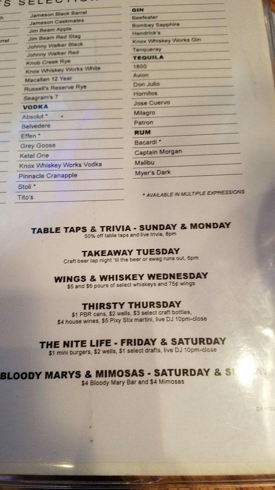 Menu at Drake's Knoxville restaurant, Knoxville