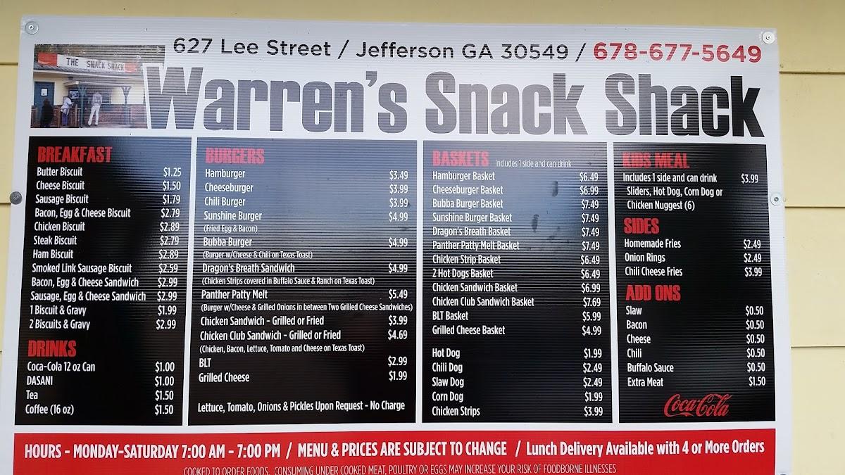 Menu at Warren's Breakfast & Grill restaurant, Braselton