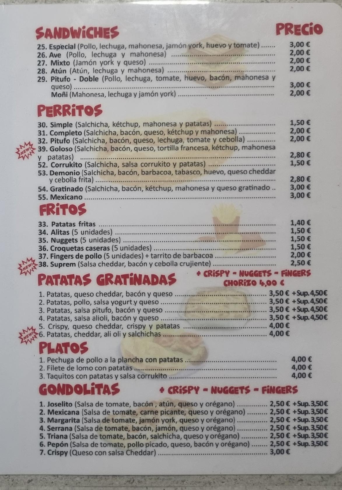 Carta del restaurante Burguer Papa Pitufo, Los Palacios y Villafranca