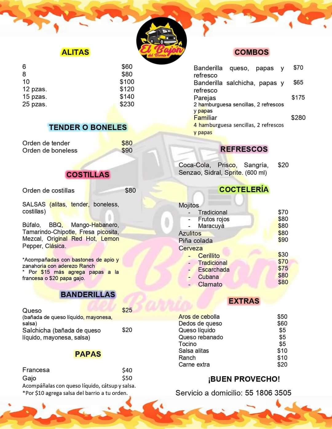 Menu at Food truck el bajón del barrio., Naucalpan