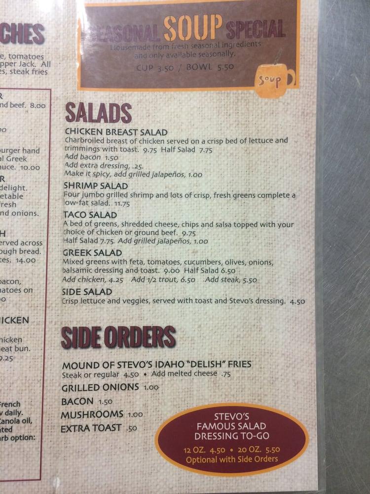 Menu at Stevo's restaurant, Heyburn, 290 S 600 W